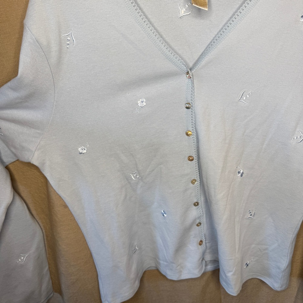Charming Light Blue Embroidered Button-Front Cardigan - Picture 4 of 6